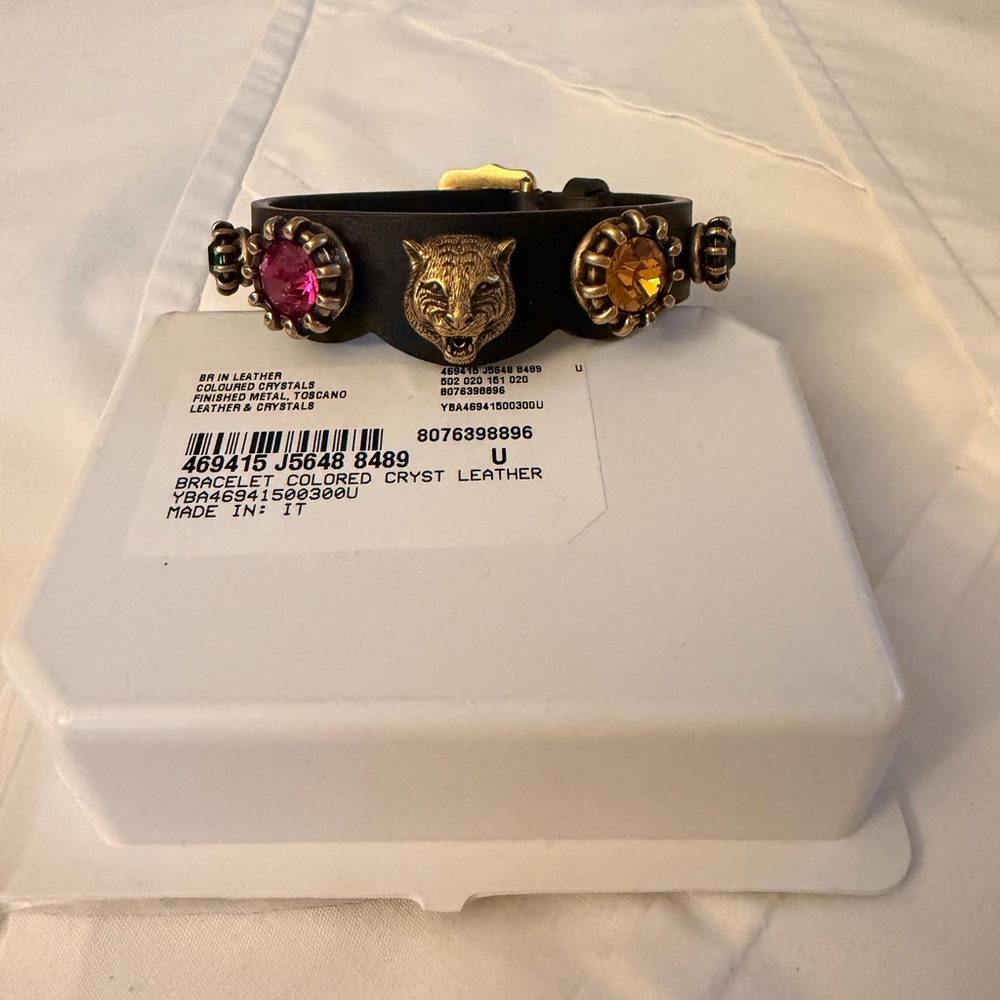 Gucci Calfskin Crystal Feline Heads Bracelet Black - Picture 3 of 8